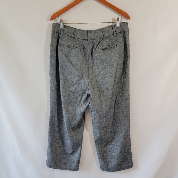 TALBOTS Bristol Pant Women Sz 14 Gray Linen Blend Pleat Front Cropped Minimalist - Picture 2 of 12